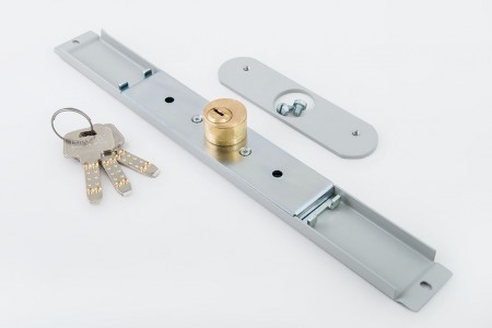 Espagnolette lock 25 x 25mm, 3 keys, with plate, grey