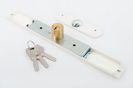Espagnolette lock 25 x 25mm, 3 keys, with plate, beige