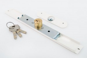 Espagnolette lock 25 x 25mm, 3 keys, with plate, cream-coloured