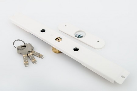 Espagnolette lock 25 x 25mm, 3 keys, with plate, cream-coloured