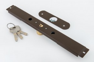 Espagnolette lock 25 x 25mm, 3 keys, with plate, walnut