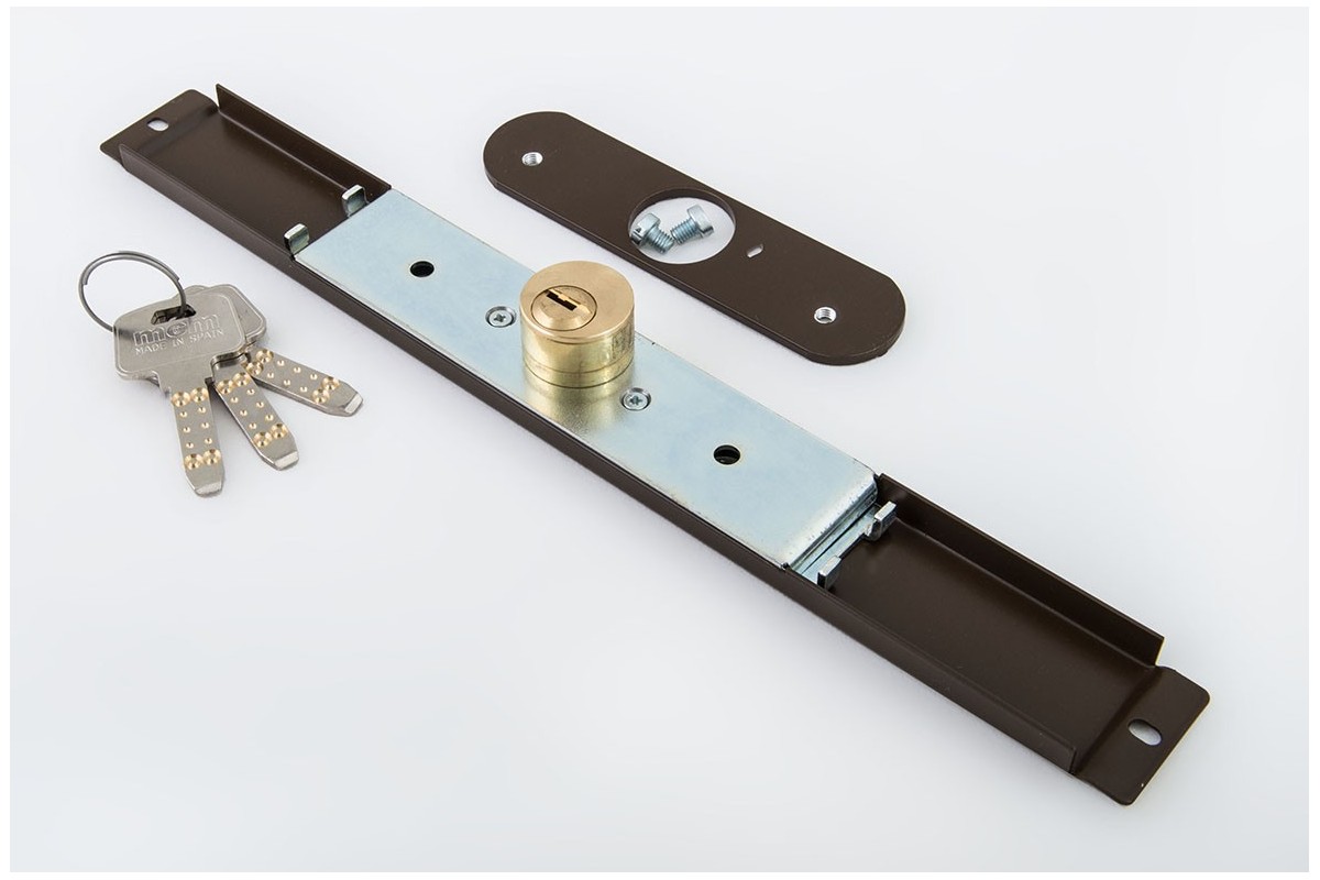 Espagnolette lock 25 x 25mm, 3 keys, with plate, light brown