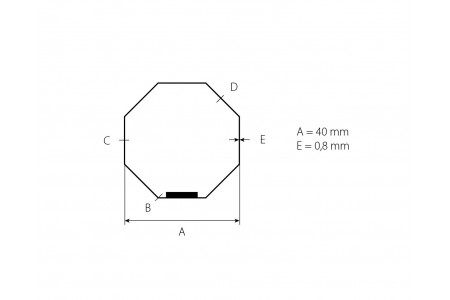 Steel octagonal Ø40 x 0.8 mm tube with an internal seam (6 m)