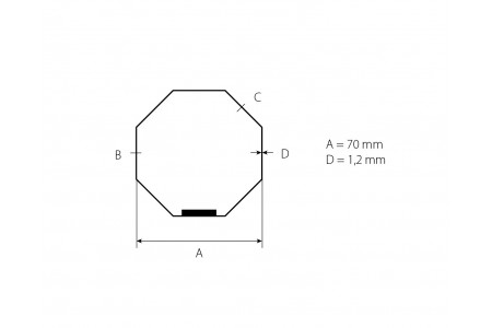 Steel octagonal Ø70 x 1.2 mm tube with an internal seam (6 m)