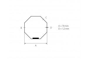Steel octagonal Ø70 x 1.2 mm tube with an internal seam (7 m)
